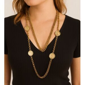 Express Layered Coin Pendant Necklace Gold Tone Adjustable Chain One Size